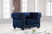 Modern navy fabric tufted back sofa w/ rolled arms by Meridian additional picture 5