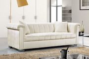 Cream velvet fabric tufted modern styled sofa by Meridian additional picture 2