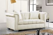 Cream velvet fabric tufted modern styled sofa by Meridian additional picture 4