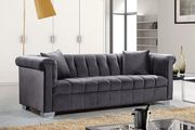 Gray velvet fabric tufted modern styled sofa by Meridian additional picture 2