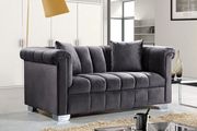Gray velvet fabric tufted modern styled sofa by Meridian additional picture 4