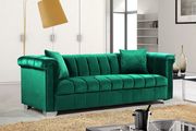 Green velvet fabric tufted modern styled sofa by Meridian additional picture 2