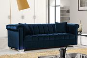 Navy velvet fabric tufted modern styled sofa by Meridian additional picture 2
