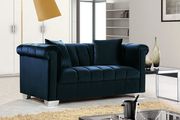 Navy velvet fabric tufted modern styled sofa by Meridian additional picture 4