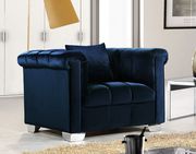 Navy velvet fabric tufted modern styled sofa by Meridian additional picture 5
