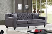 Tufted designer gray fabric sofa w/ nailhead trim by Meridian additional picture 2