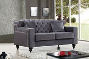 Tufted designer gray fabric sofa w/ nailhead trim by Meridian additional picture 5