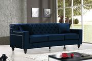 Tufted designer navy fabric sofa w/ nailhead trim by Meridian additional picture 2