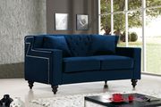 Tufted designer navy fabric sofa w/ nailhead trim by Meridian additional picture 5