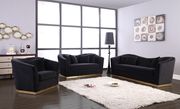 Black velvet fabric glamour style loveseat by Meridian additional picture 3