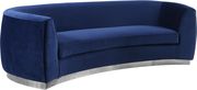 Navy velvet contemporary sofa w/ curved base by Meridian additional picture 6