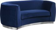 Navy velvet contemporary sofa w/ curved base by Meridian additional picture 8