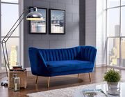 Curved velvet fabric sofa w/ gold legs by Meridian additional picture 2