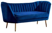 Curved velvet fabric loveseat w/ gold legs additional photo 2 of 1