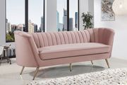Curved pink velvet fabric sofa w/ gold legs by Meridian additional picture 2