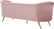 Curved pink velvet fabric sofa w/ gold legs by Meridian additional picture 3