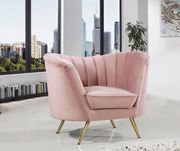 Curved pink velvet fabric sofa w/ gold legs by Meridian additional picture 7