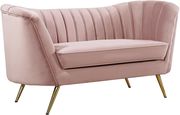 Curved pink velvet fabric sofa w/ gold legs by Meridian additional picture 8