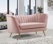 Curved pink velvet fabric sofa w/ gold legs by Meridian additional picture 9