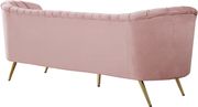 Curved pink velvet fabric sofa w/ gold legs by Meridian additional picture 10