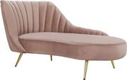 Curved pink velvet fabric chaise  w/ gold legs by Meridian additional picture 2