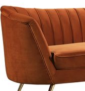 Curved orange cognac velvet fabric sofa w/ gold legs by Meridian additional picture 2