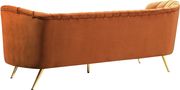 Curved orange cognac velvet fabric sofa w/ gold legs by Meridian additional picture 12