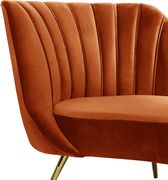 Curved orange cognac velvet fabric sofa w/ gold legs by Meridian additional picture 3