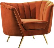 Curved orange cognac velvet fabric sofa w/ gold legs by Meridian additional picture 5