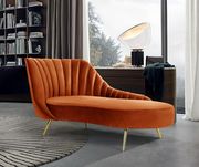 Curved orange cognac velvet fabric sofa w/ gold legs by Meridian additional picture 8