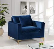 Navy velvet fabric contemporary sofa additional photo 3 of 8