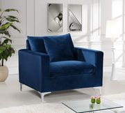 Navy velvet fabric contemporary sofa additional photo 4 of 8