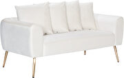 Simple casual style cream velvet loveseat w/ gold legs by Meridian additional picture 4