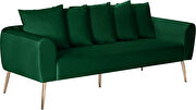 Simple casual style green velvet sofa w/ gold legs by Meridian additional picture 3