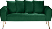Simple casual style green velvet loveseat w/ gold legs by Meridian additional picture 2