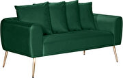 Simple casual style green velvet loveseat w/ gold legs by Meridian additional picture 3