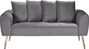 Simple casual style gray velvet loveseat w/ gold legs by Meridian additional picture 3