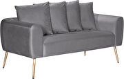 Simple casual style gray velvet loveseat w/ gold legs by Meridian additional picture 4