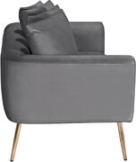 Simple casual style gray velvet loveseat w/ gold legs by Meridian additional picture 6