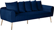 Simple casual style navy velvet sofa w/ gold legs by Meridian additional picture 5