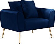 Simple casual style navy velvet chair w/ gold legs by Meridian additional picture 2