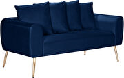 Simple casual style navy velvet loveseat w/ gold legs by Meridian additional picture 2