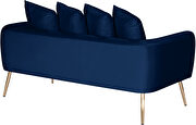 Simple casual style navy velvet loveseat w/ gold legs by Meridian additional picture 3