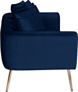 Simple casual style navy velvet loveseat w/ gold legs by Meridian additional picture 4