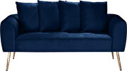 Simple casual style navy velvet loveseat w/ gold legs by Meridian additional picture 5