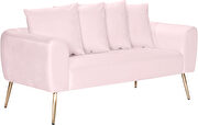 Simple casual style pink velvet loveseat w/ gold legs by Meridian additional picture 2