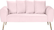 Simple casual style pink velvet loveseat w/ gold legs by Meridian additional picture 4