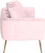 Simple casual style pink velvet loveseat w/ gold legs by Meridian additional picture 5