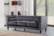 Tufted design gray velvet fabric contemporary sofa by Meridian additional picture 2