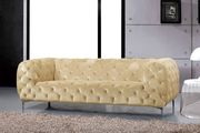 Beige velvet tufted buttons design modern sofa by Meridian additional picture 2